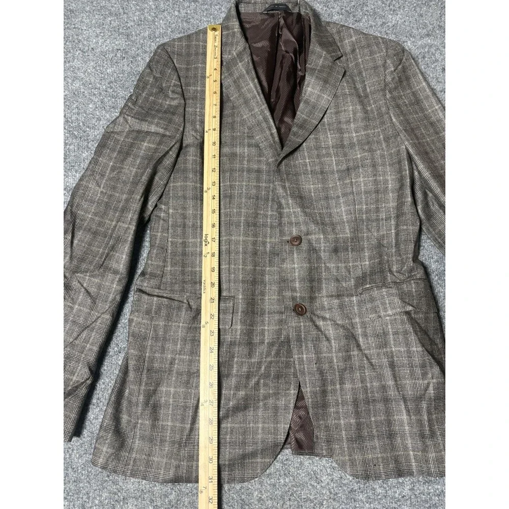 Hugo Boss Sport Coat Mens 42L Brown Check Wool Super 100 2 Btn Notch Tweed